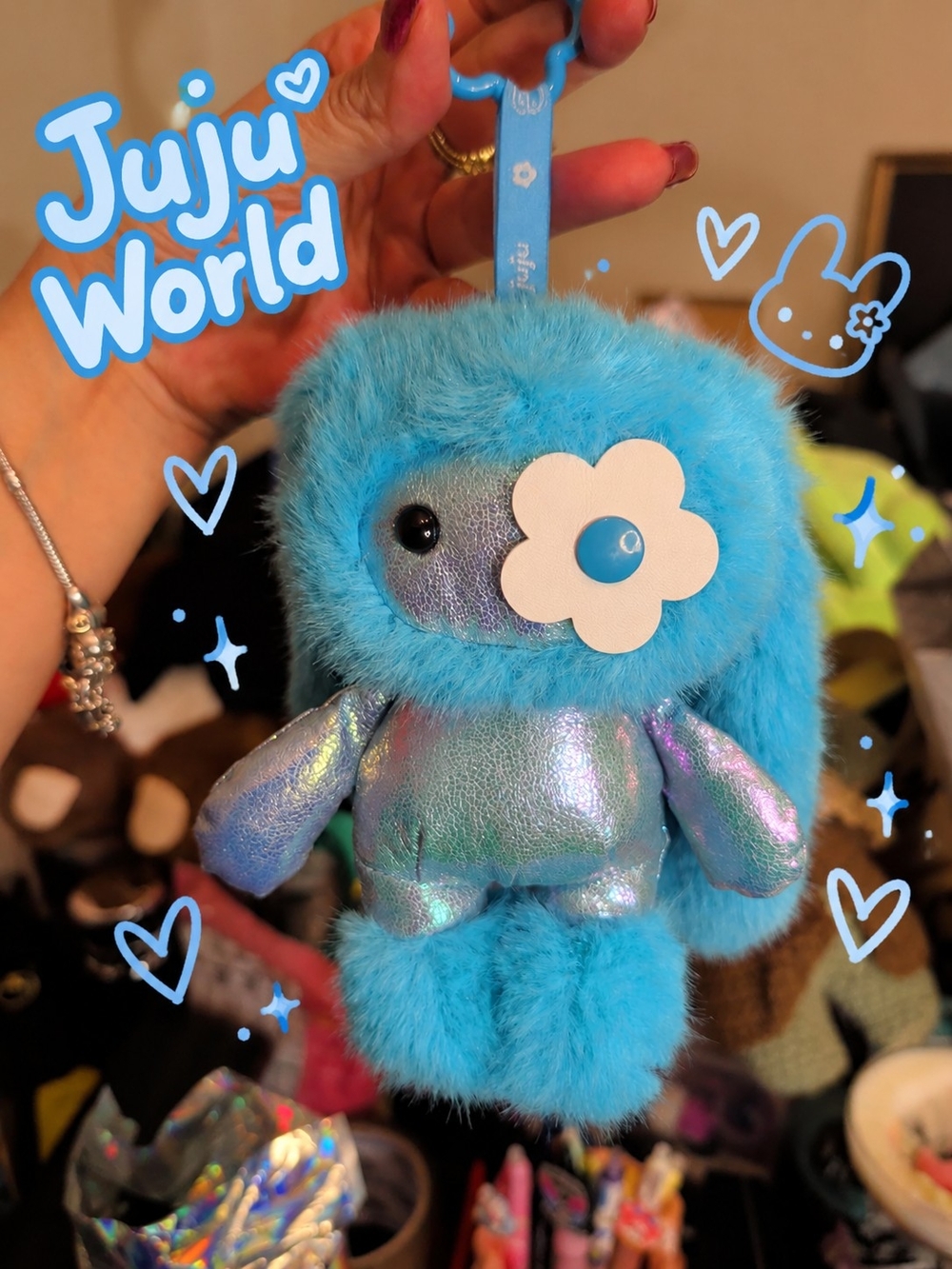 Juju World Blue Fuzzy Bunny Keychain Plush